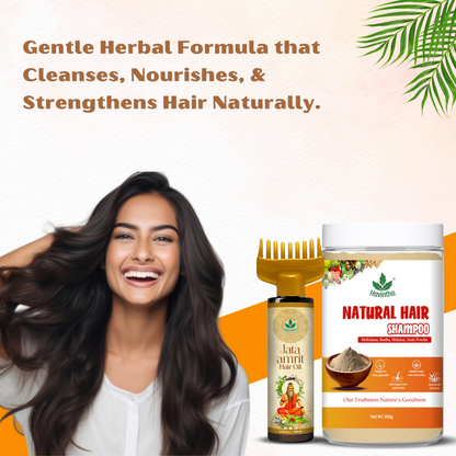 Natural Hair Shampoo (500g) for Scalp Clean &amp; Hair Growth | Jata Amrit Hair Oil (100ml) for Nourishment &amp; Shine | For Men &amp; Women