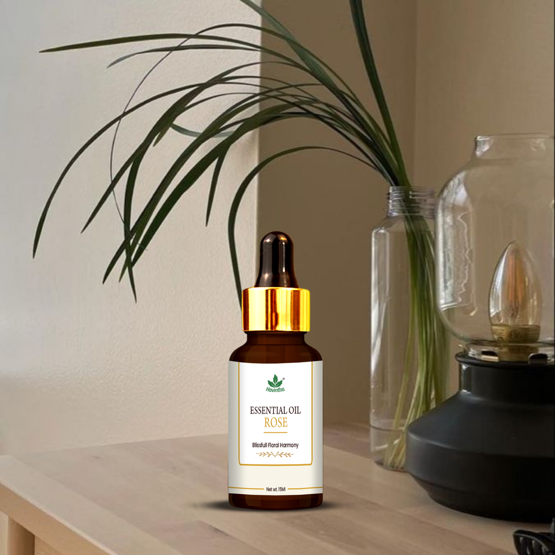 Havintha Rose Essential Oil For Hair, Skin and Stress Reduction | Pure and Organic Aroma - 15 ml.