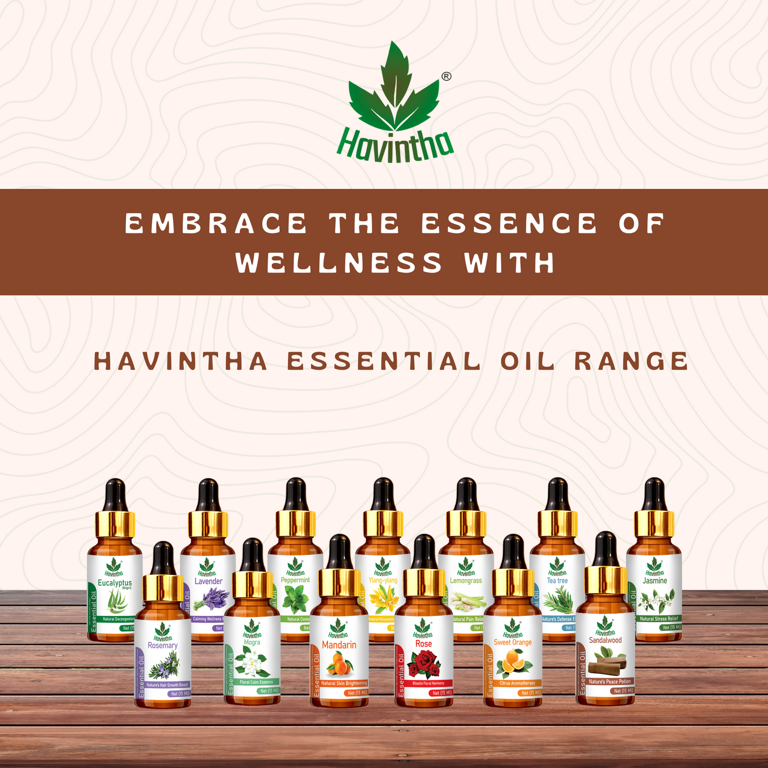 Havintha Sandalwood Essential Oil For Stress Reduction, Hair Care, Skin Care and Mental Alertness | Pure Aroma - 15 ml.