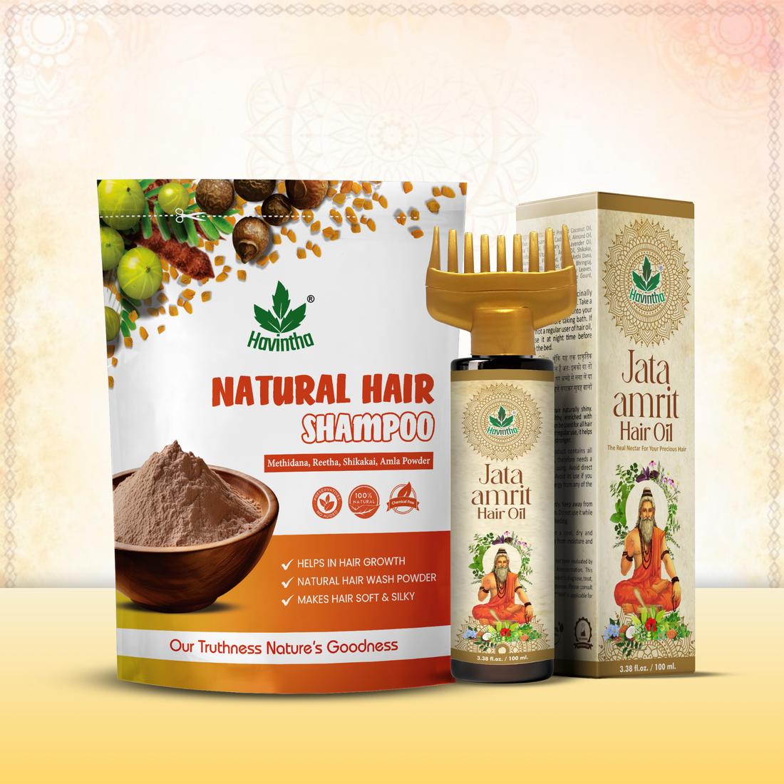 Natural Hair Shampoo (227g) for Scalp Clean &amp; Hair Growth | Jata Amrit Hair Oil (100ml) for Nourishment &amp; Shine | For Men &amp; Women