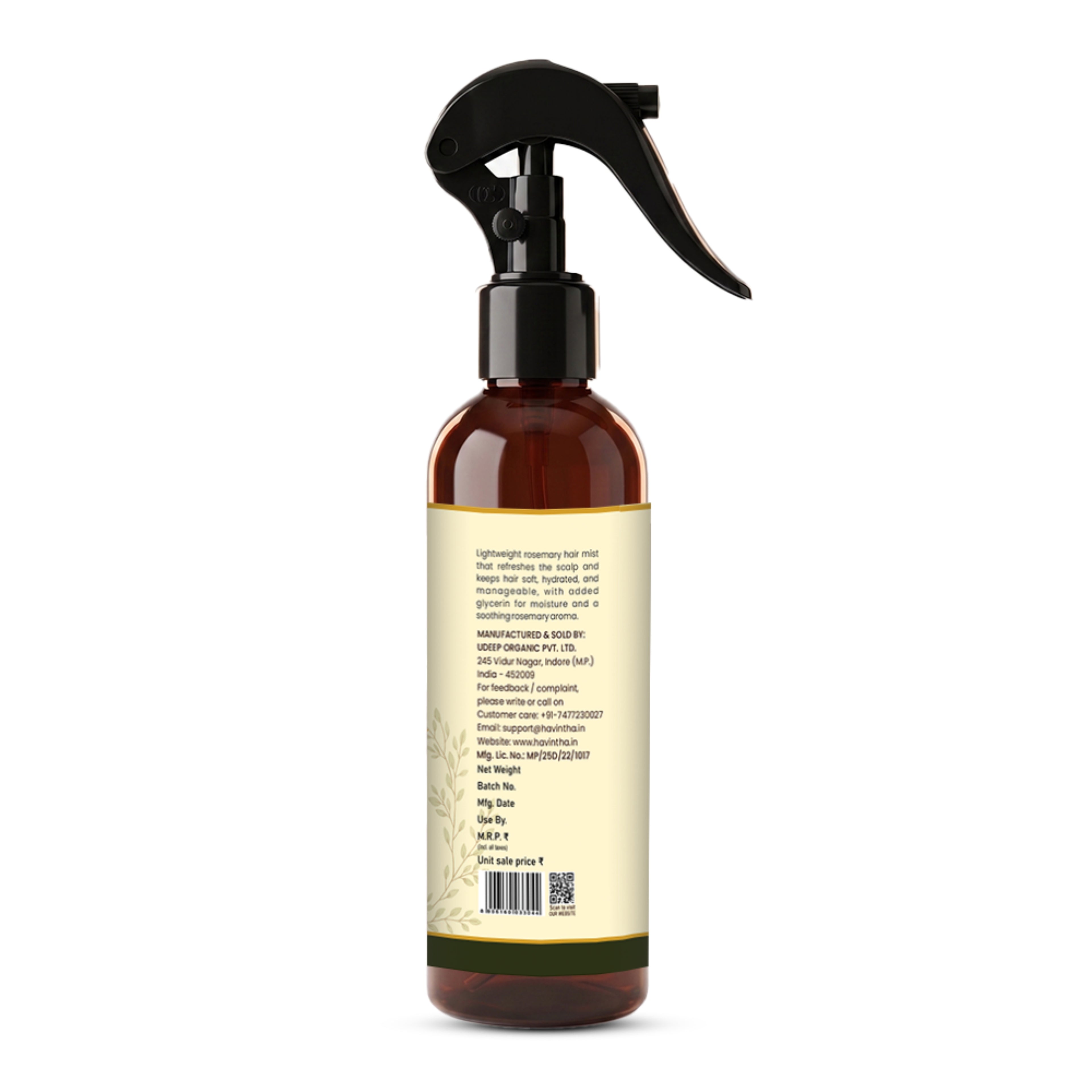 Havintha Natural Rosemary Water Spray 200ml | Rosemary Hair Mist for Stronger, Shiny &amp; Healthy Hair