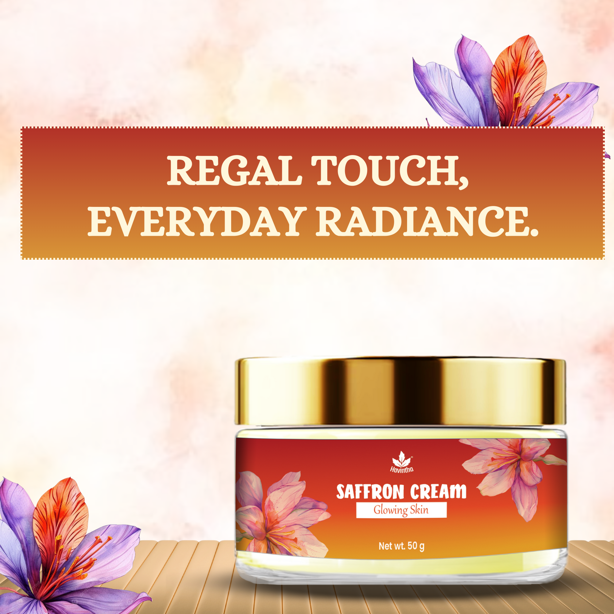 Havintha Natural Saffron Cream for Face Glow, Radiance and Brightening | Herbal Face Cream for Skin Whitening, Anti-Aging, Dark Spots Removal, Pigmentation, Moisturizing &amp; Even Skin Tone - 50g