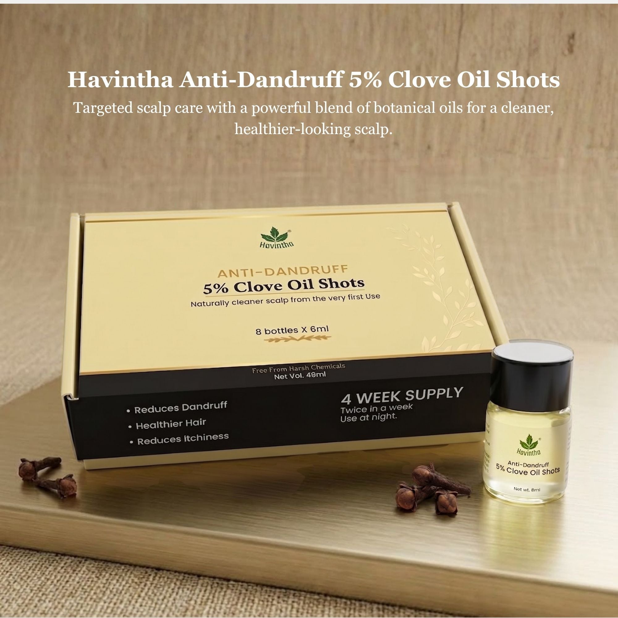 Havintha Anti-Dandruff 5% Clove Oil Shots For  Hair – 8 Bottles × 6 ml (48 ml) | Helps Reduce Dandruff &amp; Soothe Itchy Scalp