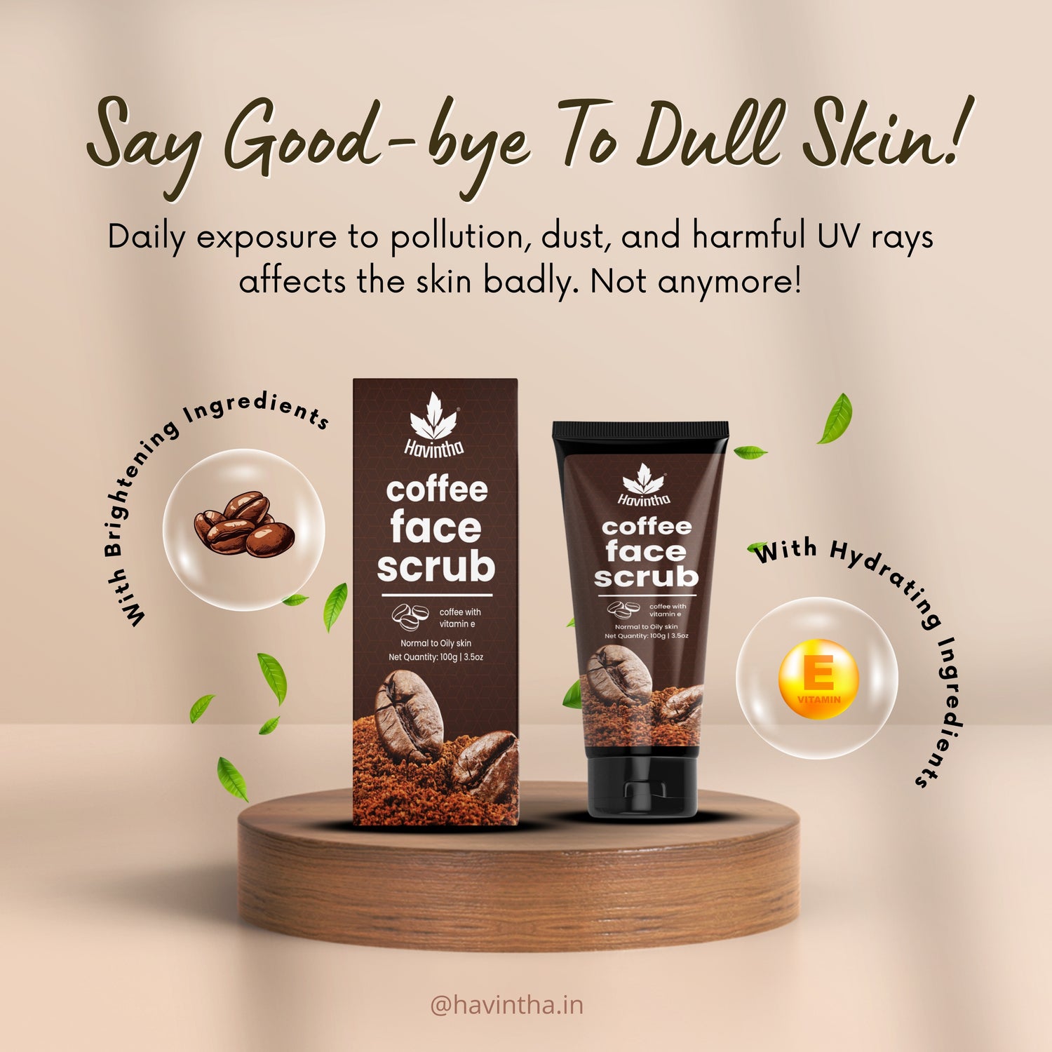 Havintha Coffee Face Scrub - 100g | With Neem, Jojoba Oil, Shea and Cocoa Butter | Reduces Dark Circles, Dead Skin Remover | Face Scrub For Men &amp; Women