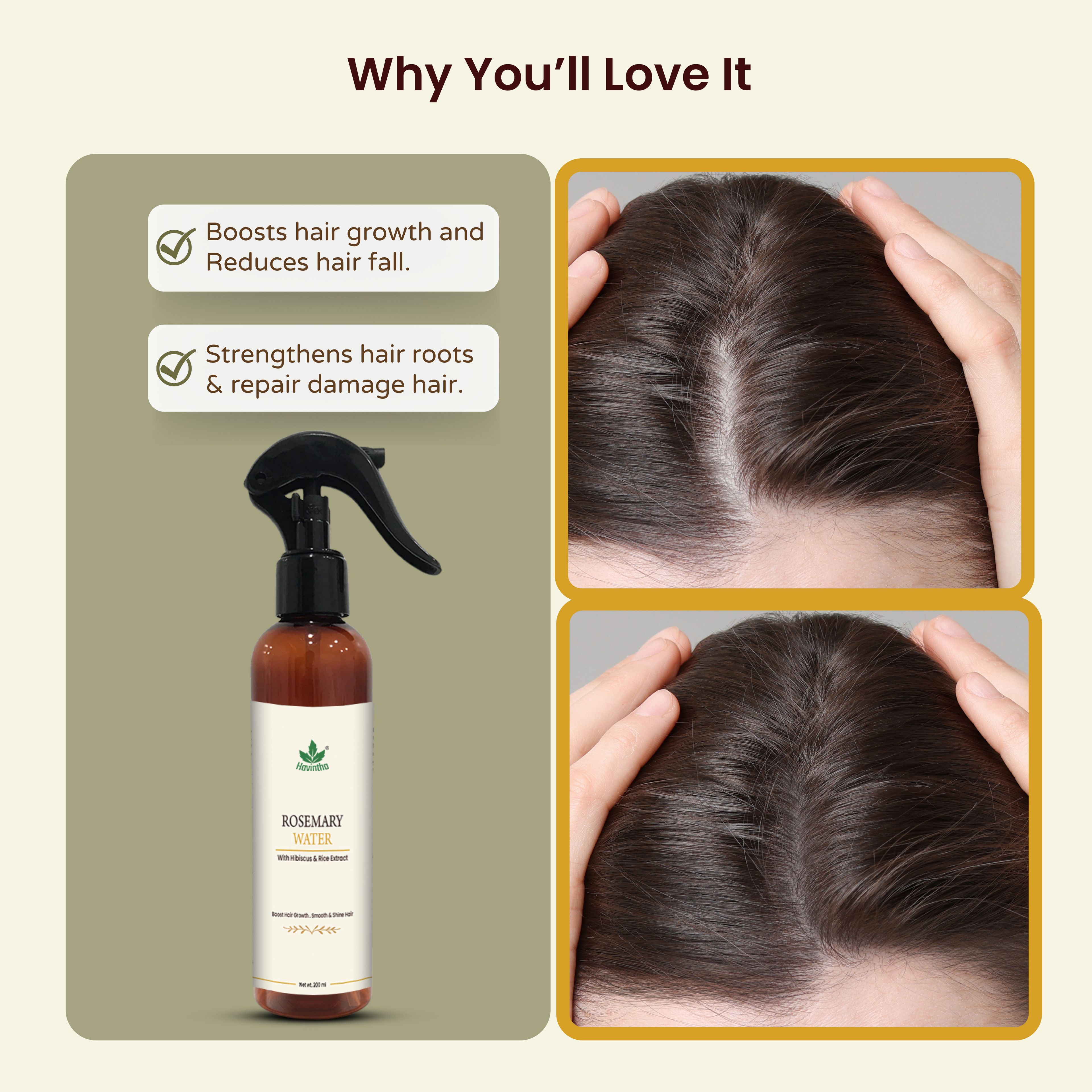 Havintha Natural Rosemary Water Spray for Hair Growth, Reduce Hairfall (200 ml) | Rosemary Hair Mist | Adds Shine, Strengthens &amp; Nourishes Hair | For Men &amp; Women, All Hair Types