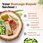Hair care product with a wooden background and natural elements.