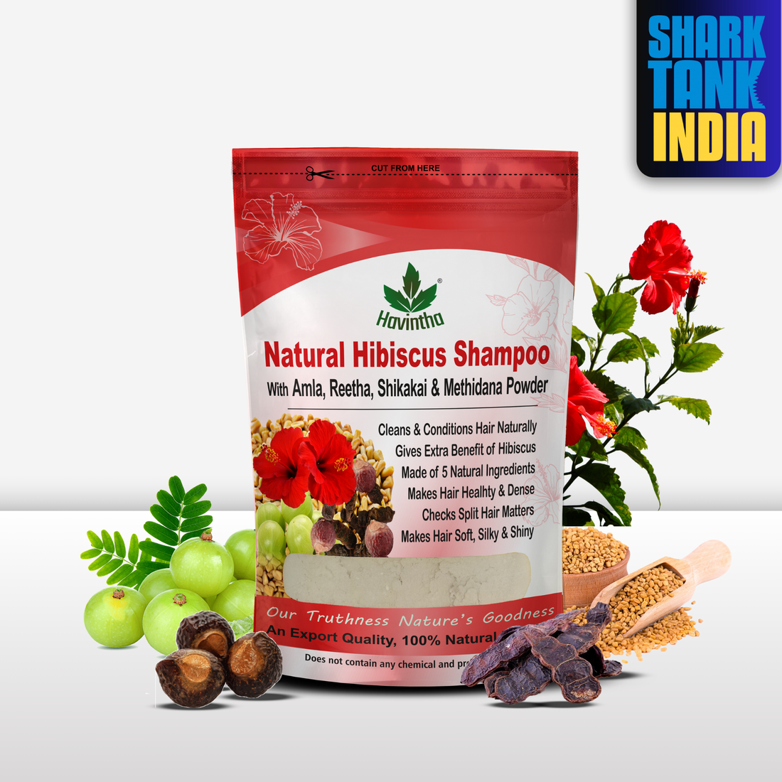 Natural Hibiscus Powder Shampoo | Prevents Hair Fall &amp; Nourishes Lifeless Hair | for Overall Hair Growth | Men &amp; Women (227g)