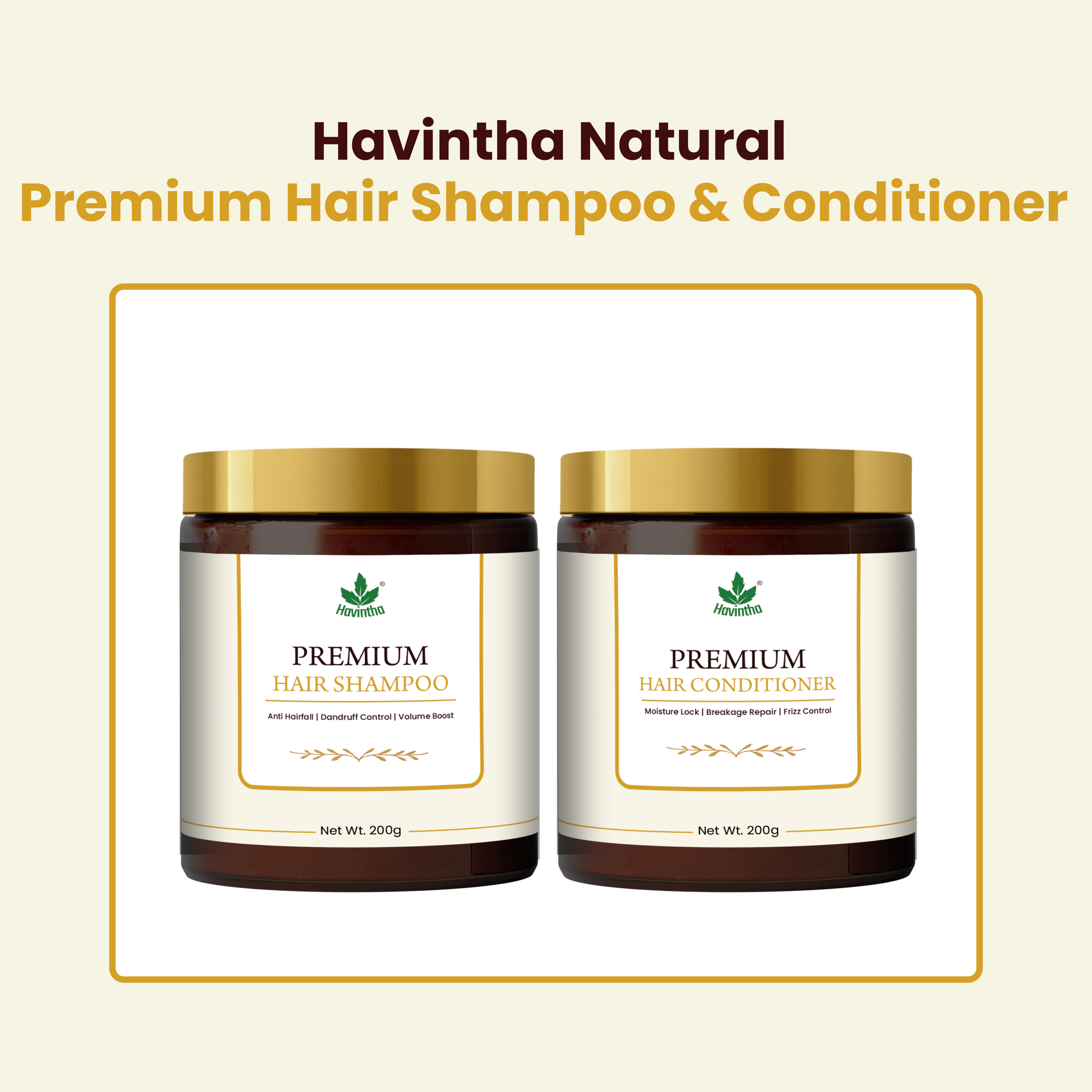 Havintha Premium Shampoo &amp; Conditioner Duo 200g Each | Anti Hair Fall, Anti Dandruff, Frizz Control &amp; Moisture Lock | Herbal Shampoo + Conditioner with Shikakai, Aloe Vera, Methi, Spirulina &amp; Keratin