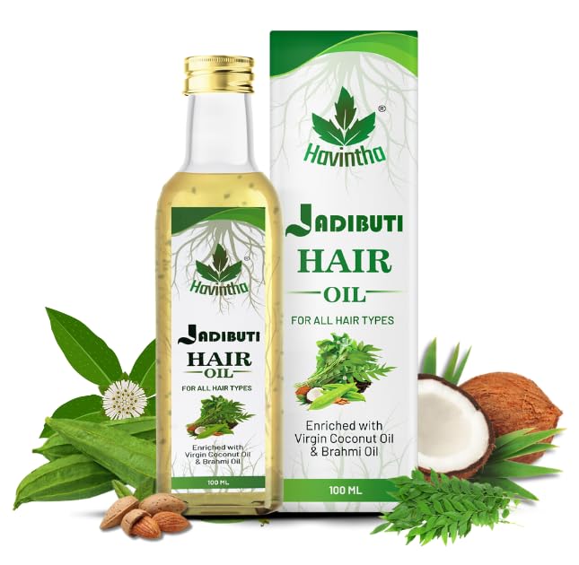 Havintha Natural Jadibuti Hair Oil For Hair Growth And Hair Fall Control With Tea Tree, Olive, Curry Leaves, Ridged Gourd, Almond, Jatamansi, Bhringraj, And Brahmi Oil - 100 ML