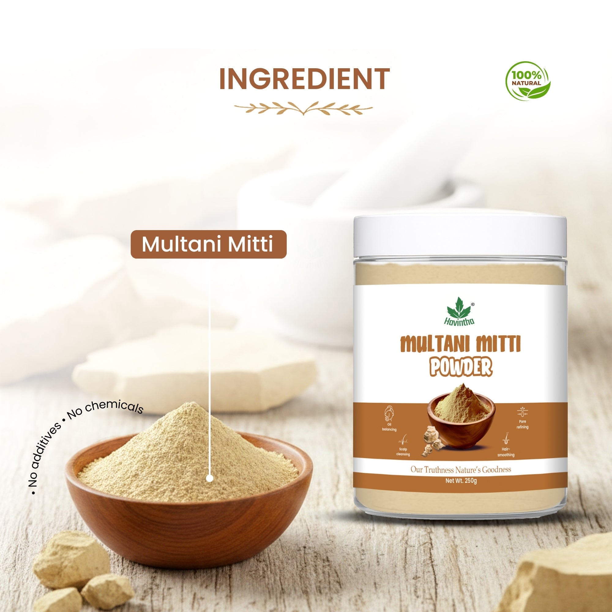 Havintha Natural Multani Mitti Powder | Natural Face Pack &amp; Skin Care | 250 Grams (JAR)