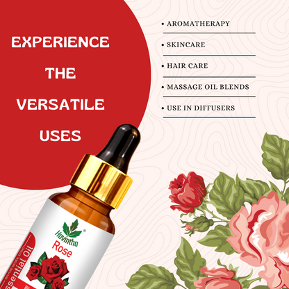 Havintha Rose Essential Oil For Hair, Skin and Stress Reduction | Pure and Organic Aroma - 15 ml.