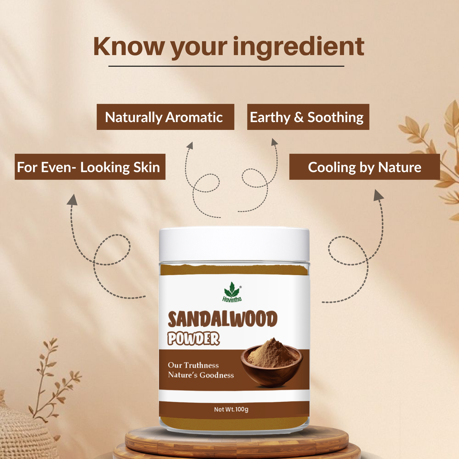 Havintha Pure and Natural Sandal Wood Powder for Skin Care ,Face Wash - 100 gm.