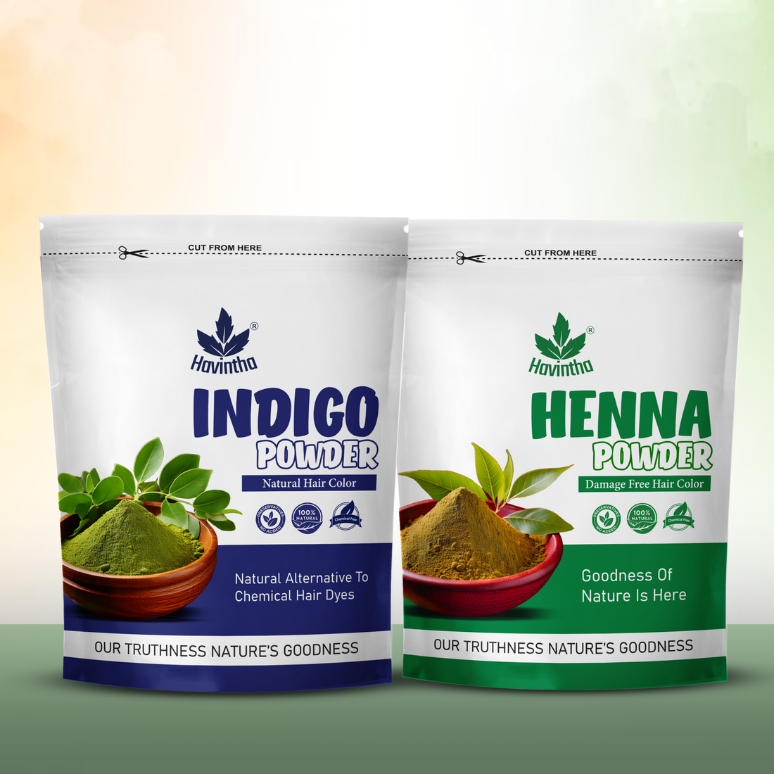Havintha Natural Indigo Powder (200g) &amp; Henna Powder (200g) Combo for Natural Black Hair Color