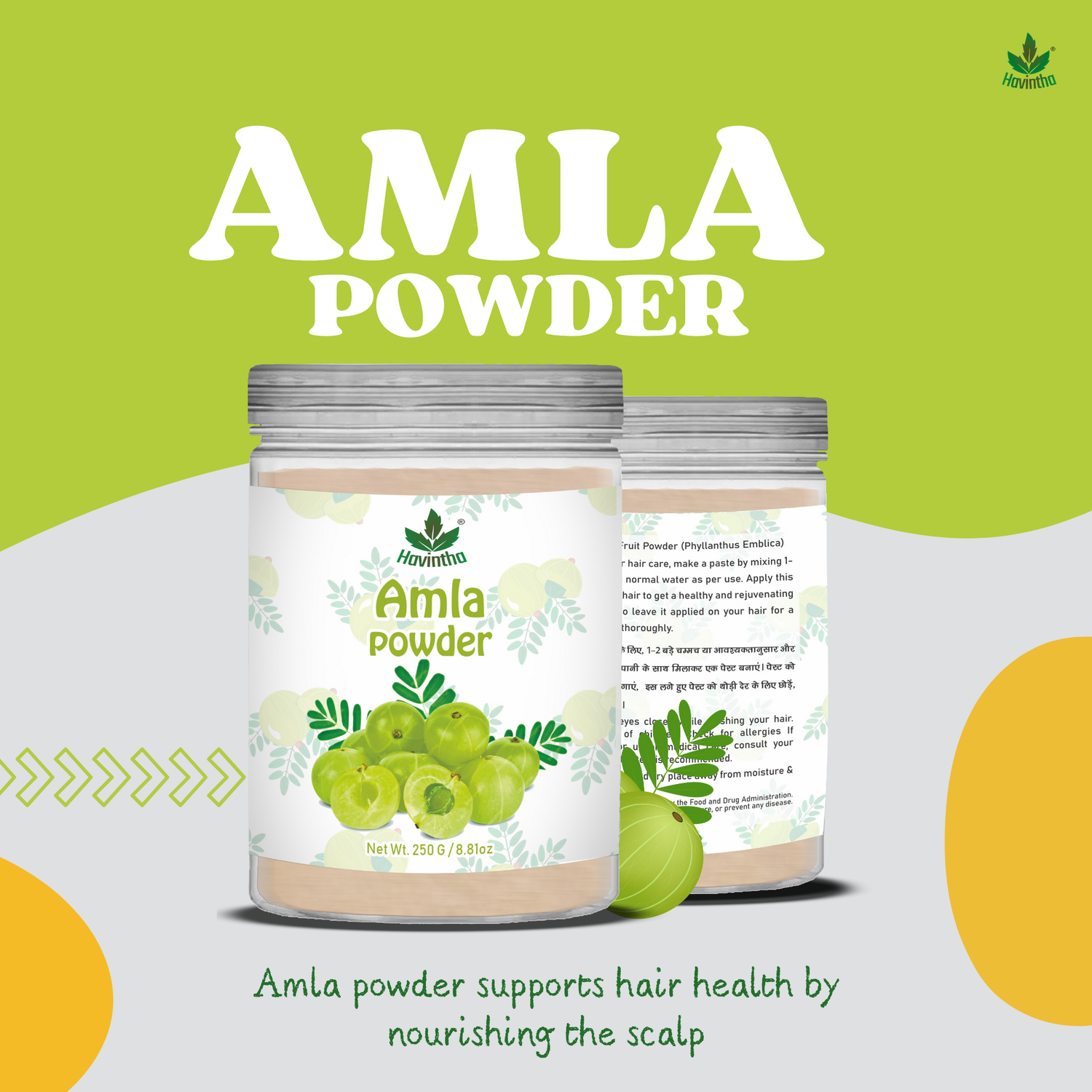 Havintha Natural Amla Powder | 250 Grams (JAR)