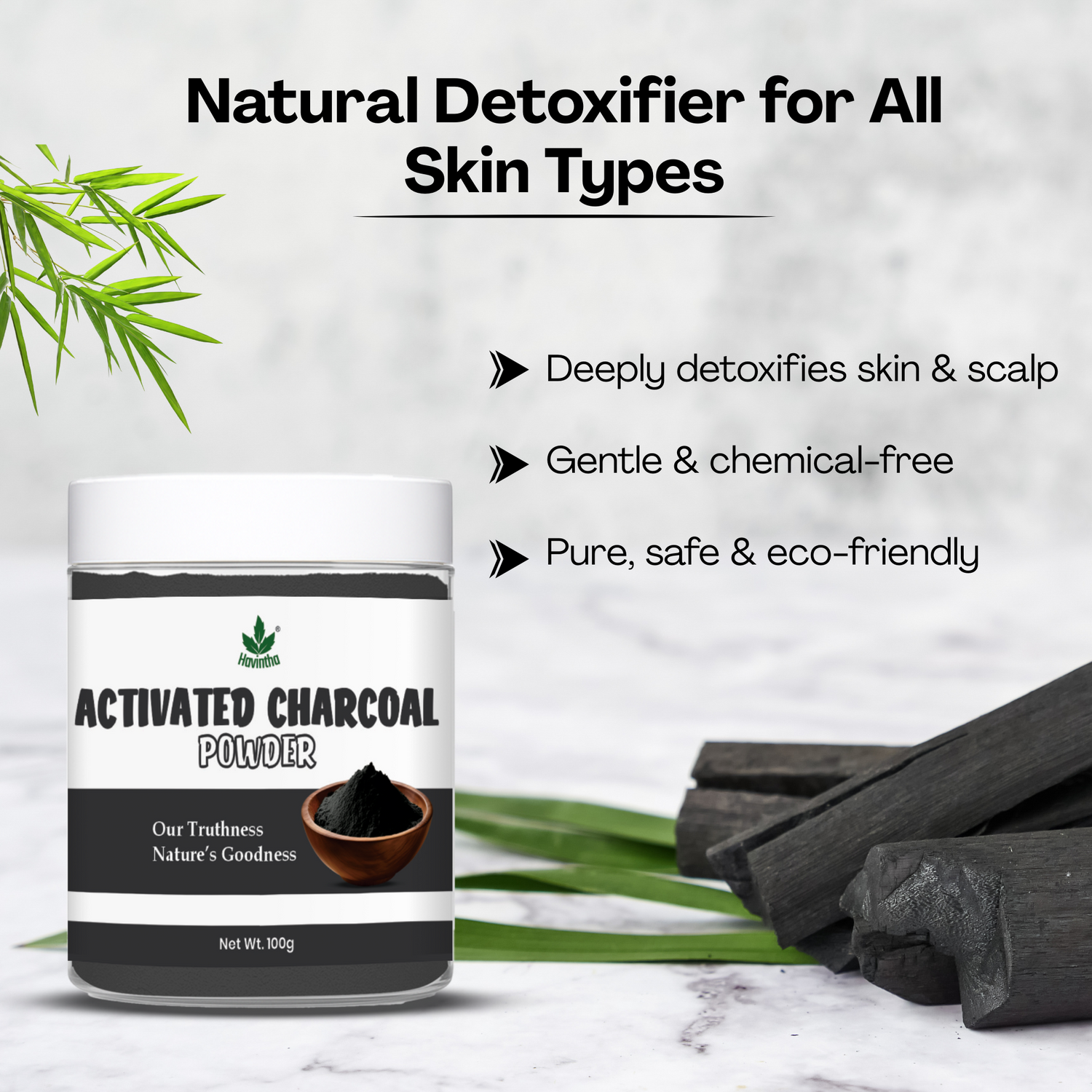 Havintha 100% Natural Activated Charcoal Powder for Skin, Face Pack, Removes Dead Skin and Natural Detoxifier for Your Body, 100 g