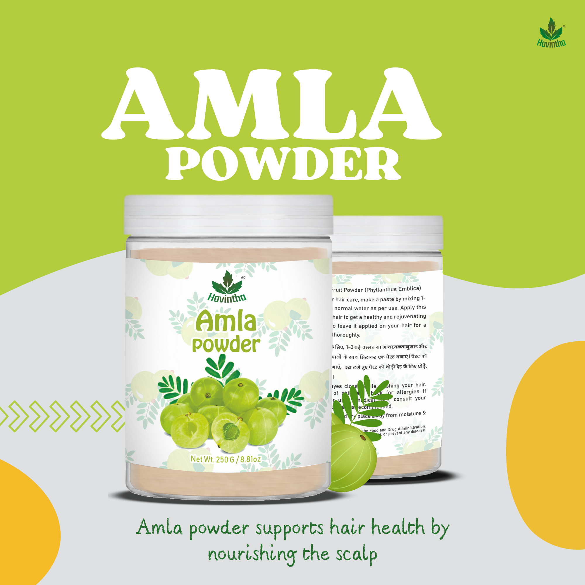 Havintha Natural Amla Powder | 250 Grams (JAR)