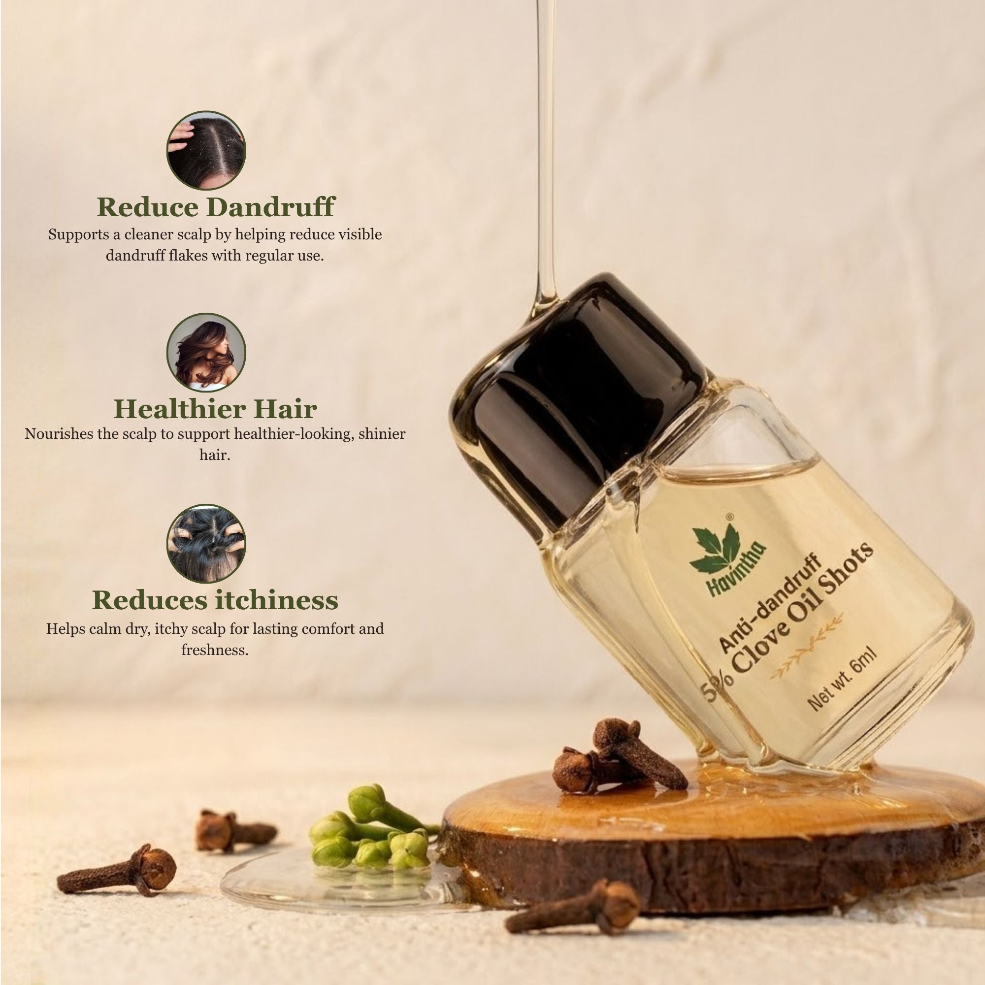 Havintha Anti-Dandruff 5% Clove Oil Shots For  Hair – 8 Bottles × 6 ml (48 ml) | Helps Reduce Dandruff &amp; Soothe Itchy Scalp