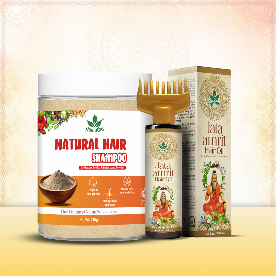 Natural Hair Shampoo (250g) for Scalp Clean &amp; Hair Growth | Jata Amrit Hair Oil (100ml) for Nourishment &amp; Shine | For Men &amp; Women