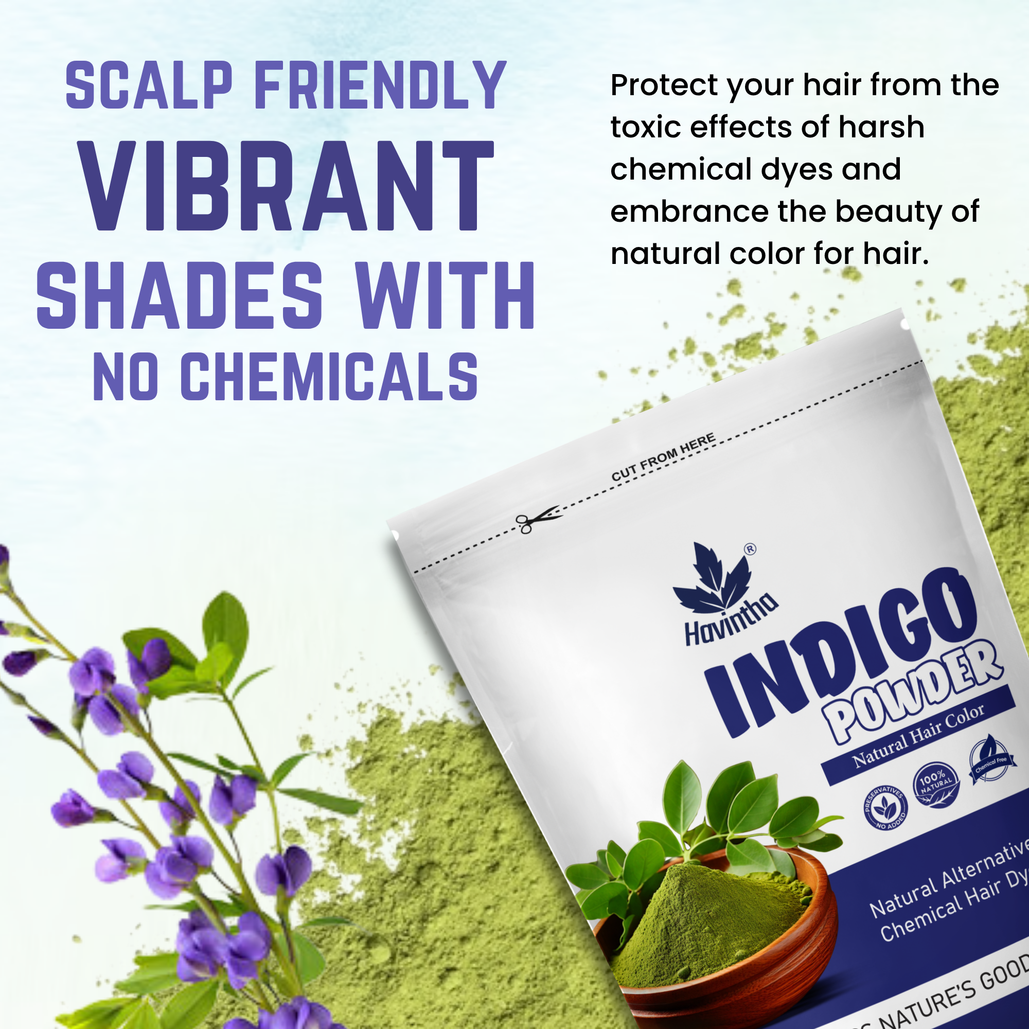 Havintha Natural Indigo Powder (200g) &amp; Henna Powder (200g) Combo for Natural Black Hair Color