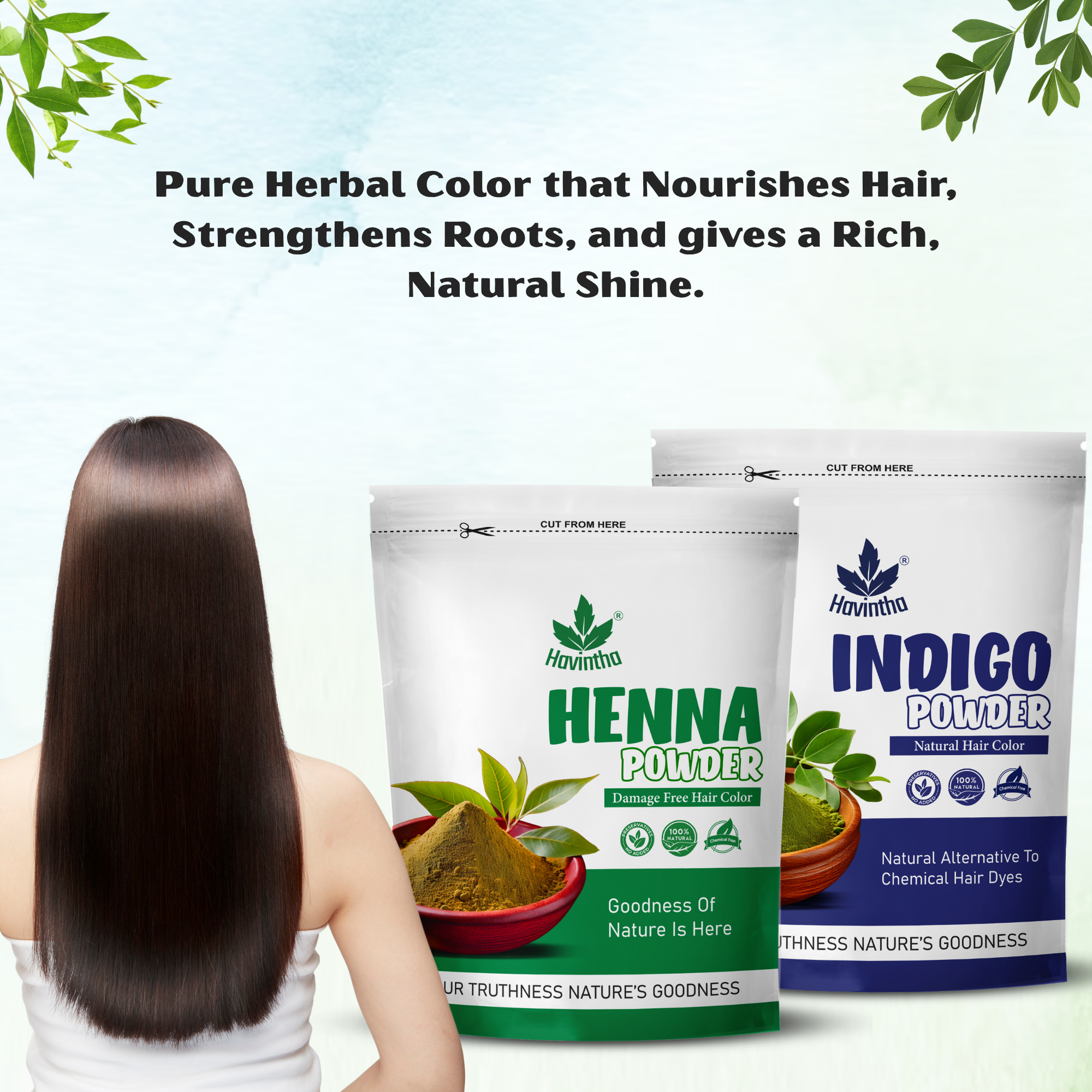 Havintha Natural Indigo Powder (200g) &amp; Henna Powder (200g) Combo for Natural Black Hair Color