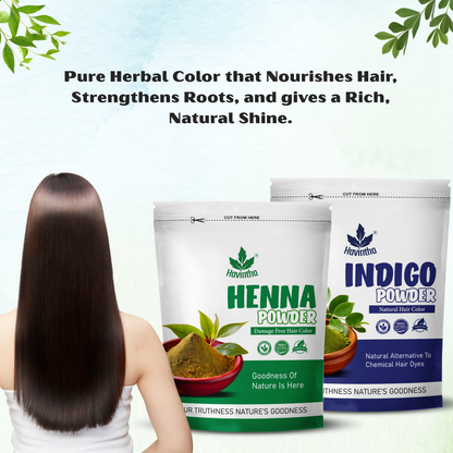 Havintha Natural Indigo Powder (200g) &amp; Henna Powder (200g) Combo for Natural Black Hair Color