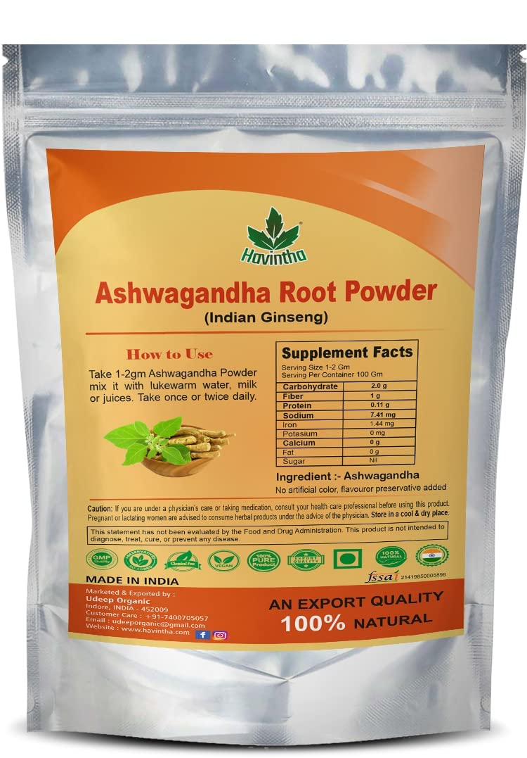 Havintha Natural Ashwagandha Powder | Helps Fight Anxiety and Support Health, Immunity Booster | Organic Ashwagandha Churna - 227 gm