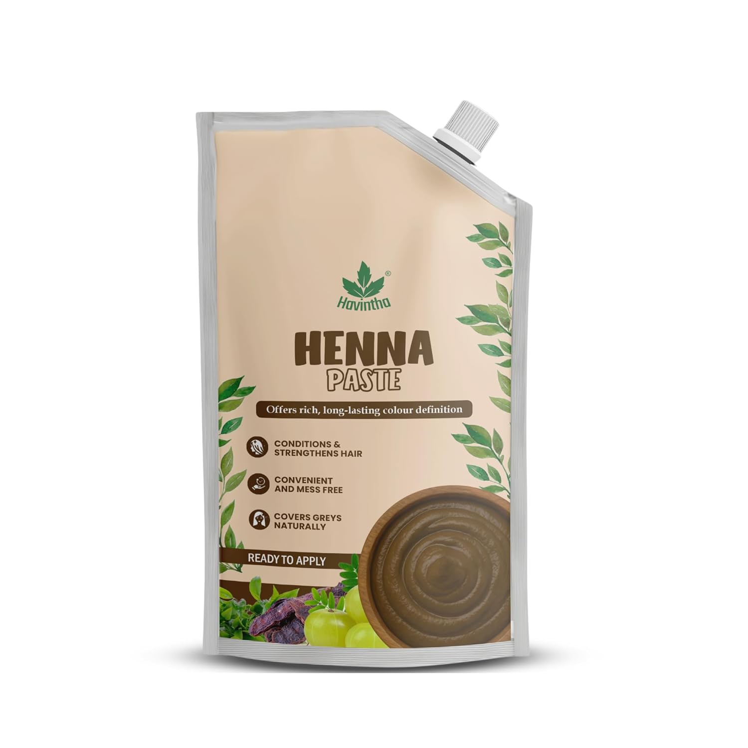 Havintha Natural Henna Paste for Hair – Pre-Mixed, Fresh Ready to Apply | Rajasthani Mehendi for Hair Color, Herbal Organic Mehndi – Safe for All Hair Types | Rich Brown Shade – Suitable for Men &amp; Women – 200g