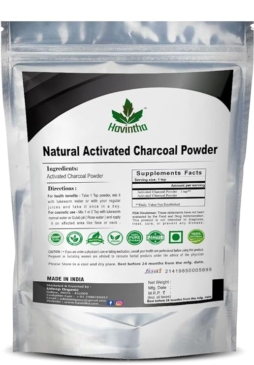 Havintha 100% Natural Activated Charcoal Powder for Skin, Face Pack, Removes Dead Skin and Natural Detoxifier for Your Body, 227g