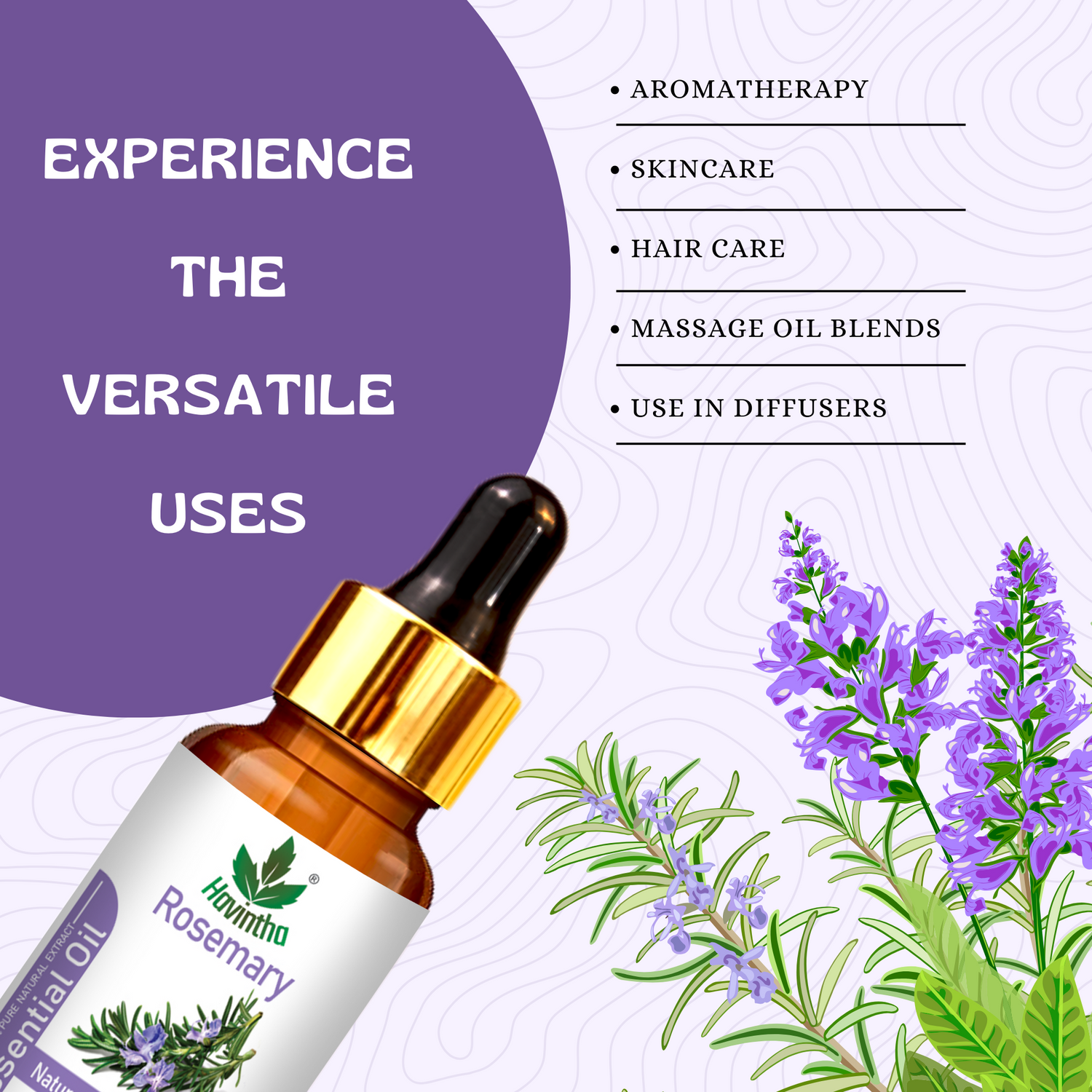 Havintha Natural Rosemary Essential Oil for Hair and Skin care | 100 % pure Aroma - 15 ml.  (15 ml)