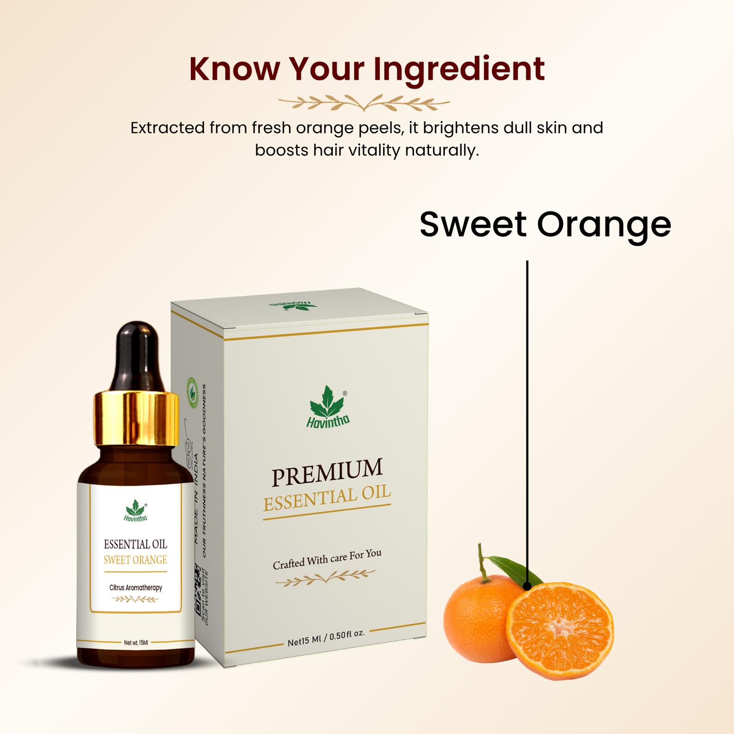 Havintha Orange Essential Oil 15ml | Natural Orange Oil | Aromatherapy &amp; Herbal Skin Care