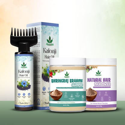 Natural Bhringraj &amp; Brahmi Powder Shampoo (250g) | Havintha Natural Kalonji Hair Oil (100ml) &amp; Havintha Natural Hair Mask (250g)