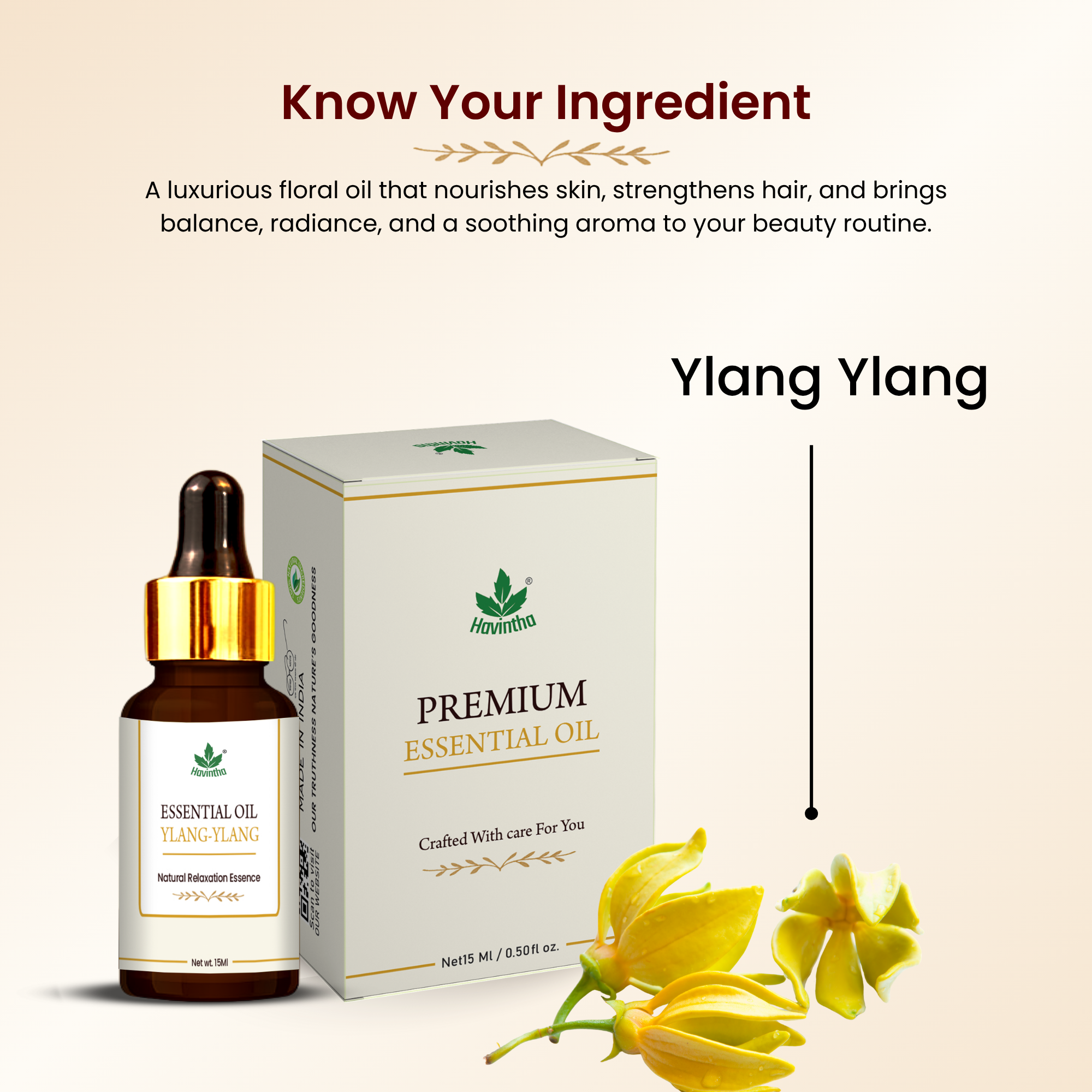 Havintha Ylang-Ylang Essential Oil For Deminishes Acne and Helpful For Hair Lice - Pure Aroma - 15ml.
