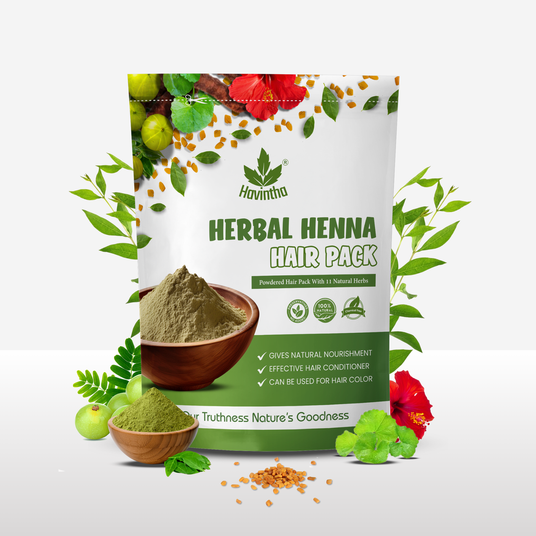 Havintha Natural Herbal Henna Hair Pack 11 Herbs Mix Mehndi Powder (227 g)