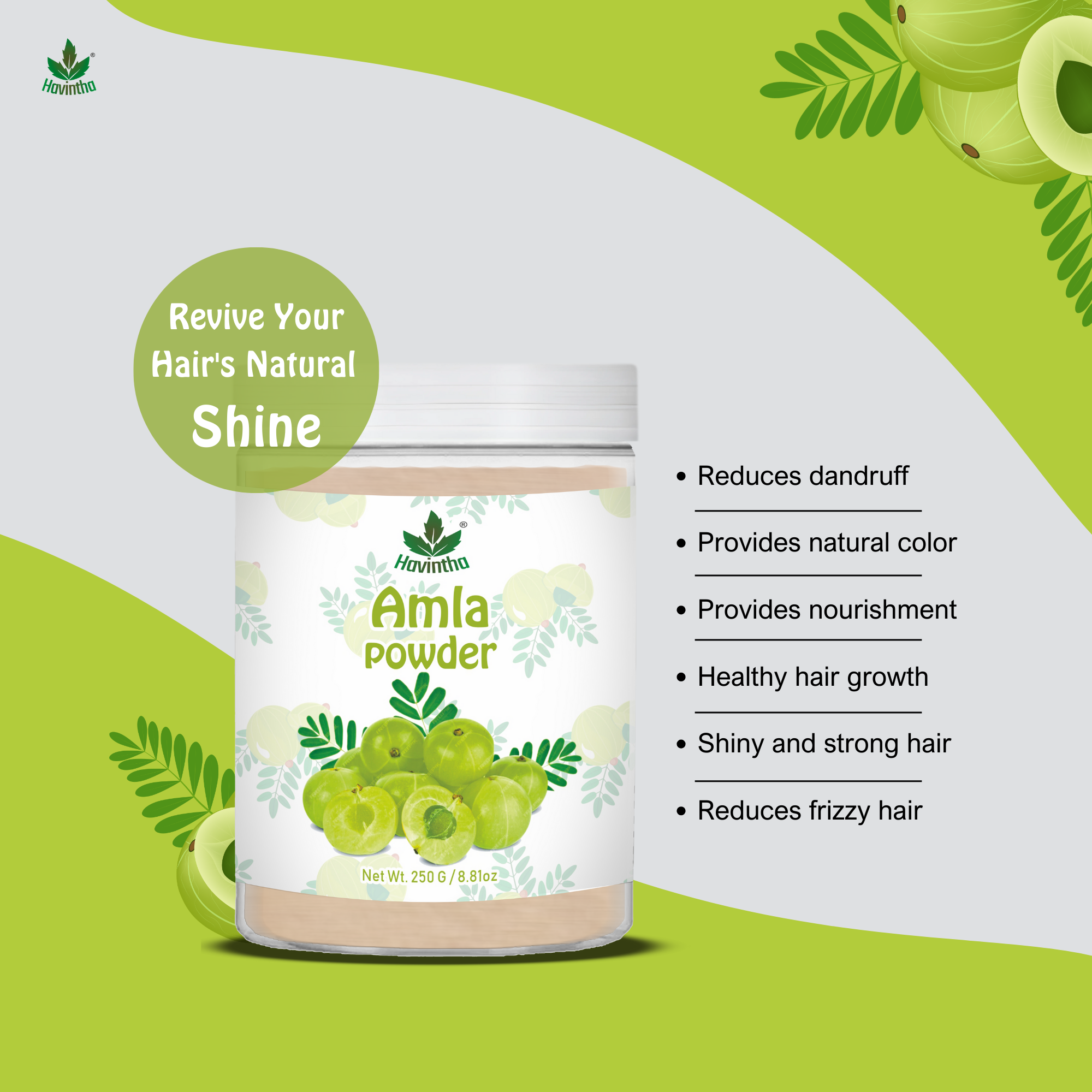 Havintha Natural Amla Powder | 250 Grams (JAR)