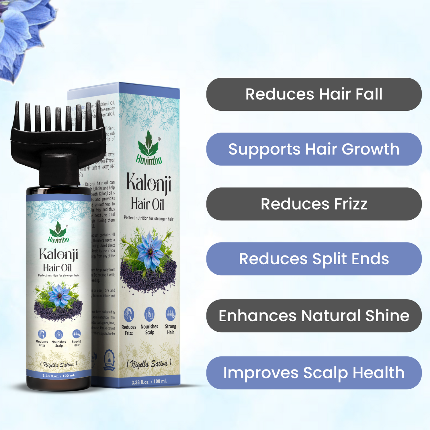 Natural Bhringraj &amp; Brahmi Powder Shampoo (250g) | Havintha Natural Kalonji Hair Oil (100ml) &amp; Havintha Natural Hair Mask (250g)