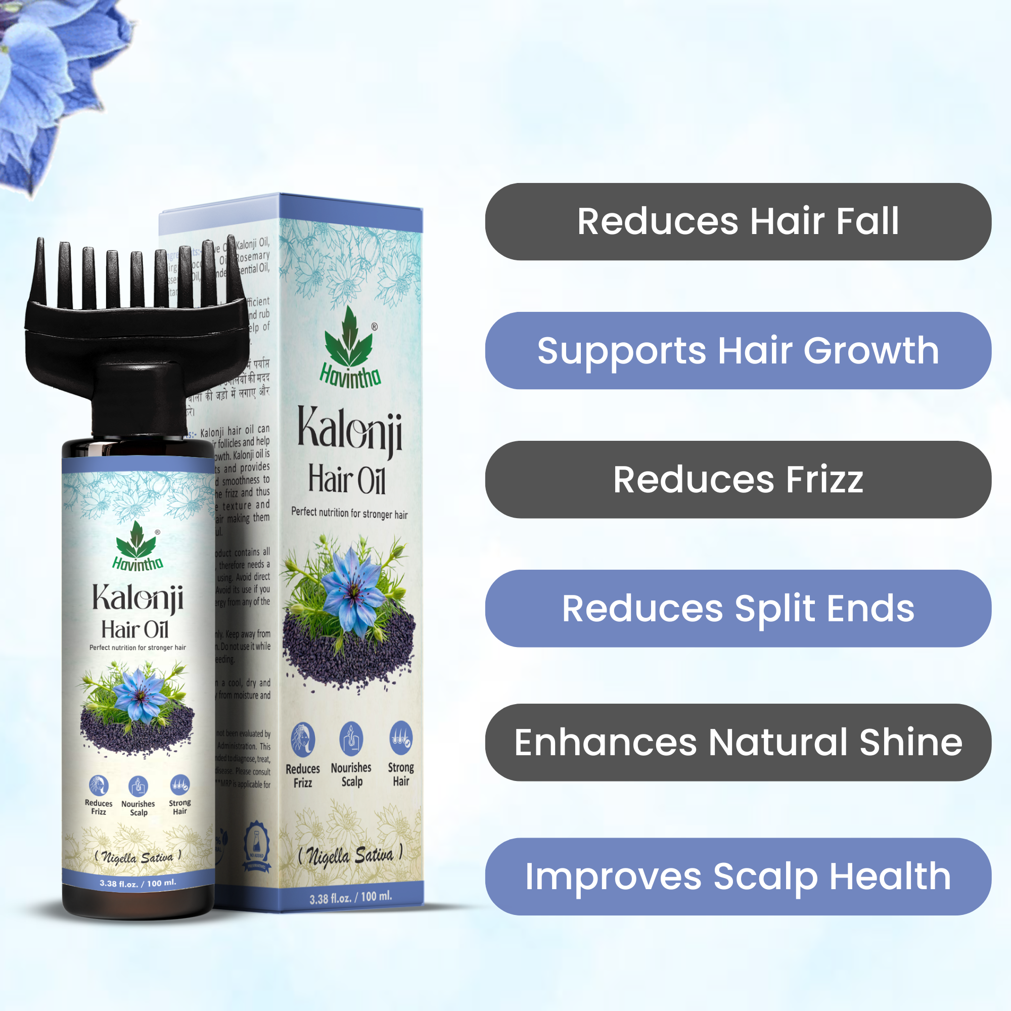 Natural Bhringraj &amp; Brahmi Powder Shampoo (250g) | Havintha Natural Kalonji Hair Oil (100ml) &amp; Havintha Natural Hair Mask (250g)