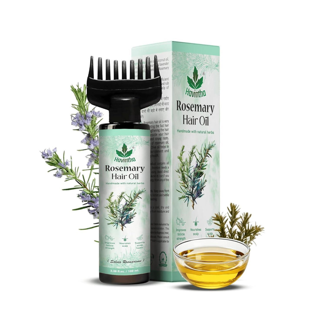Havintha Organic Rosemary Hair Oil | For Hair Growth & Reduced Hair Fall | Natural Scalp Care for Men & Women | Nourish & Strengthen Your Hair Naturally