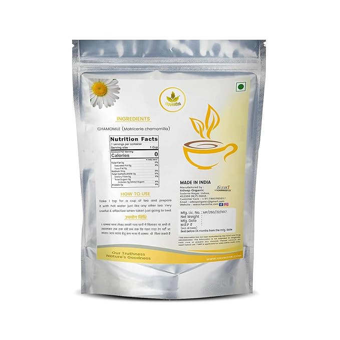 Havintha Natural Whole Chamomile Flower Tea | Good Sleep - Chamomile Herbal Tea | Vegan - Caffeine Free - 25 gm