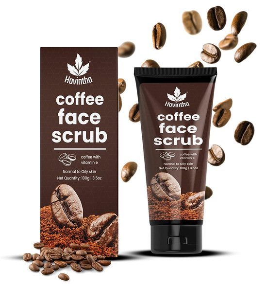 Havintha Coffee Face Scrub - 100g | With Neem, Jojoba Oil, Shea and Cocoa Butter | Reduces Dark Circles, Dead Skin Remover | Face Scrub For Men & Women