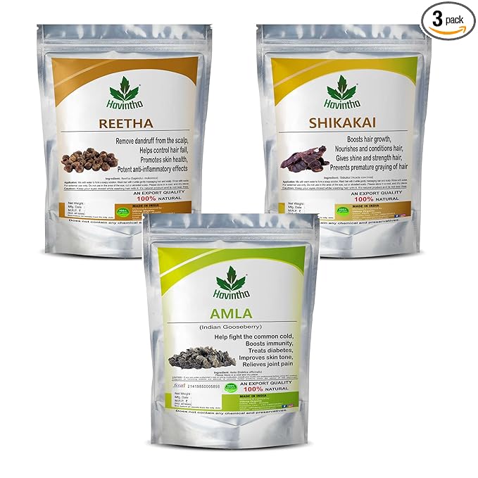 Havintha Amla, Reetha, Shikakai Powder Combo Pack of 3 for Healthy Hair ( Each 100 gm ) .