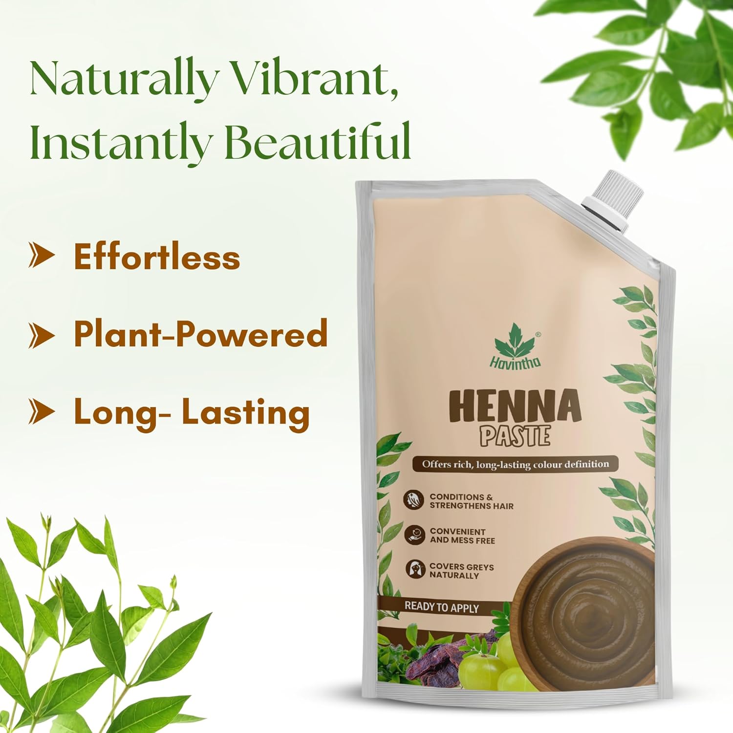 Havintha Natural Henna Paste for Hair – Pre-Mixed, Fresh Ready to Apply | Rajasthani Mehendi for Hair Color, Herbal Organic Mehndi – Safe for All Hair Types | Rich Brown Shade – Suitable for Men &amp; Women – 200g