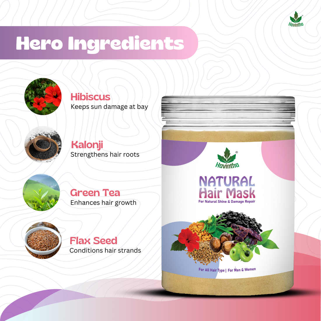 Havintha Natural Hair Mask Powder for Dandruff, Hair Fall, and Hair Growth - 250 grams