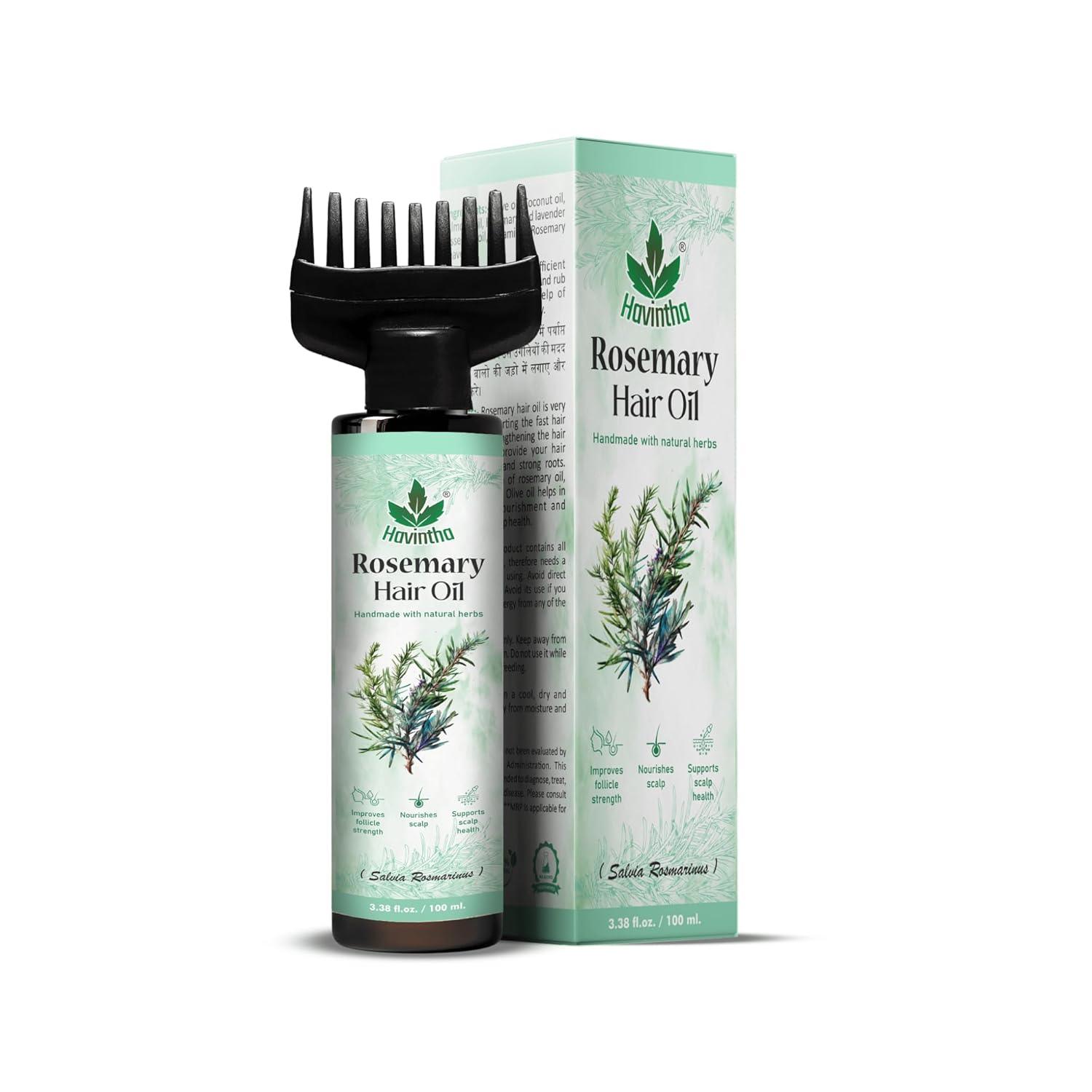 Havintha Organic Rosemary Hair Oil | For Hair Growth &amp; Reduced Hair Fall | Natural Scalp Care for Men &amp; Women | Nourish &amp; Strengthen Your Hair Naturally