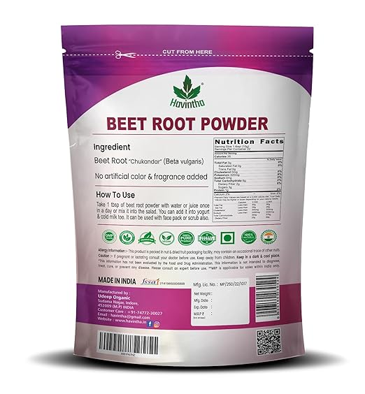 Havintha Natural Beetroot Powder For Face | Shiny &amp; Glowing Skin | Beets Powder For Hair | 100% Natural And Pure - 454 Grams