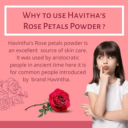 Havintha Rose Petals Powder For Natural Face Packs &amp; Facial Mask Formulations | 100% Pure | Fairness Hyper Pigmentation Dark Spots &amp; Circles - 227 grams