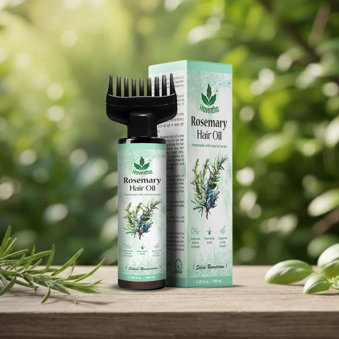 Havintha Organic Rosemary Hair Oil | For Hair Growth &amp; Reduced Hair Fall | Natural Scalp Care for Men &amp; Women | Nourish &amp; Strengthen Your Hair Naturally