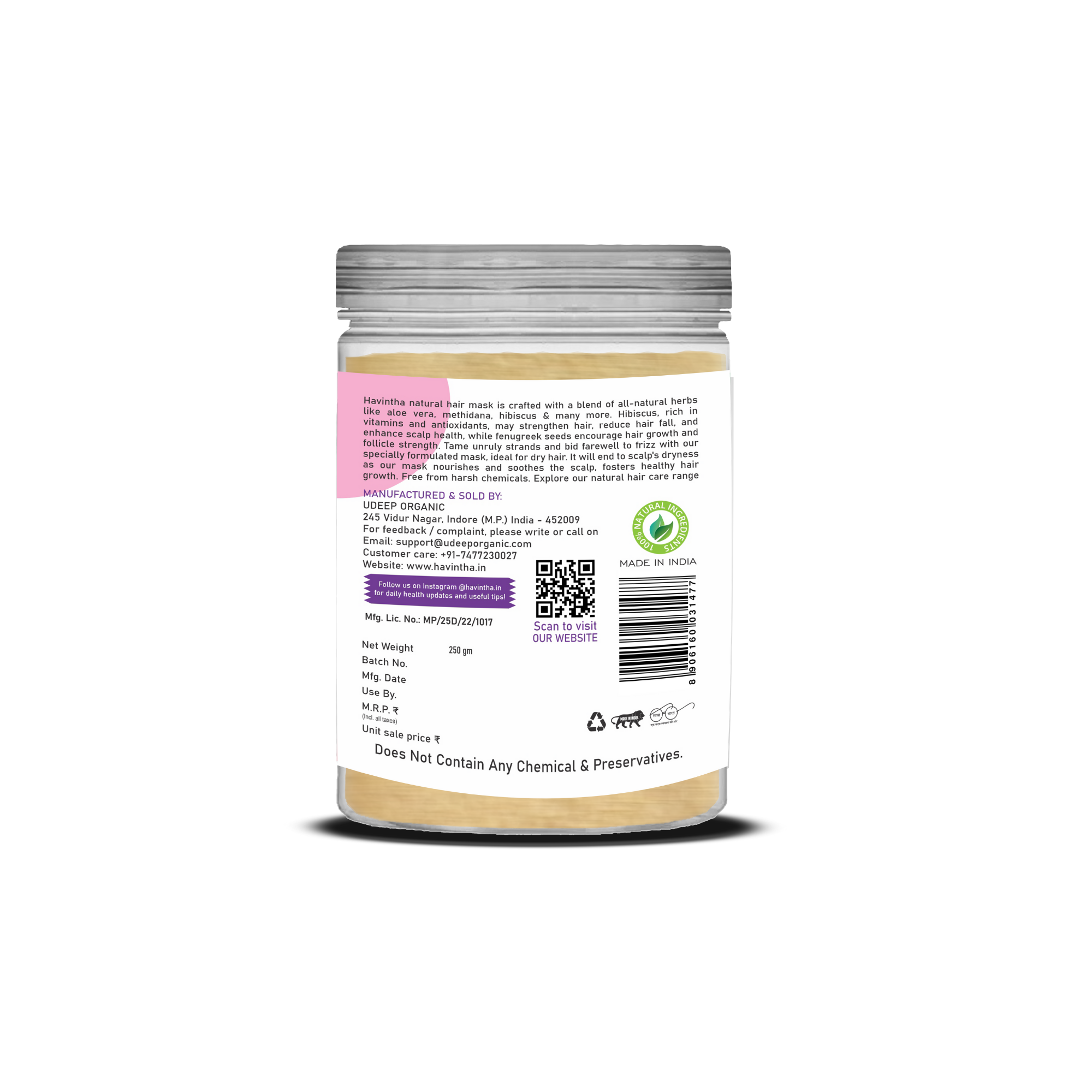 Havintha Natural Hair Mask Powder for Dandruff, Hair Fall, and Hair Growth - 250 grams