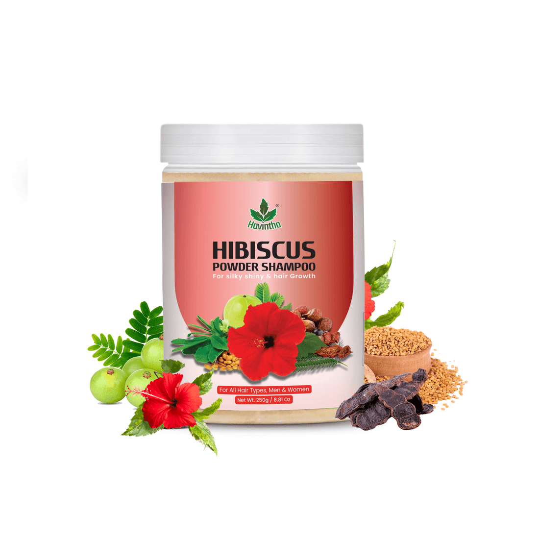 Natural Hibiscus Shampoo Powder For Hair Silky Shiny &amp; Hair Growth | All Hair Types | Men &amp; Women - 250gm