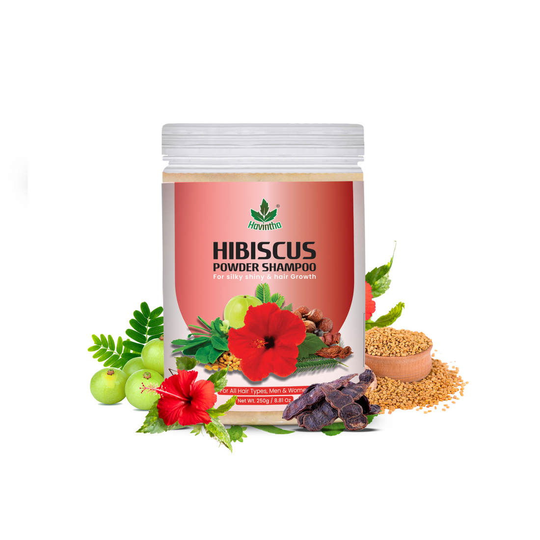 Natural Hibiscus Shampoo Powder For Hair Silky Shiny &amp; Hair Growth | All Hair Types | Men &amp; Women - 250gm