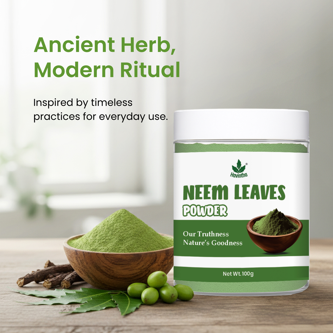 Havintha Natural Tulsi Powder | Good For Health &amp; Hair Care | 100 Grams (JAR)